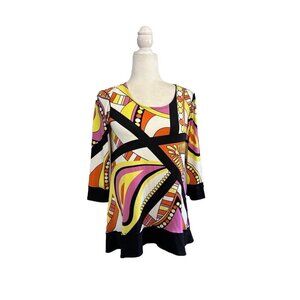Eva Varro Tunic Blouse Geometric Pattern Stretchy Women Small
